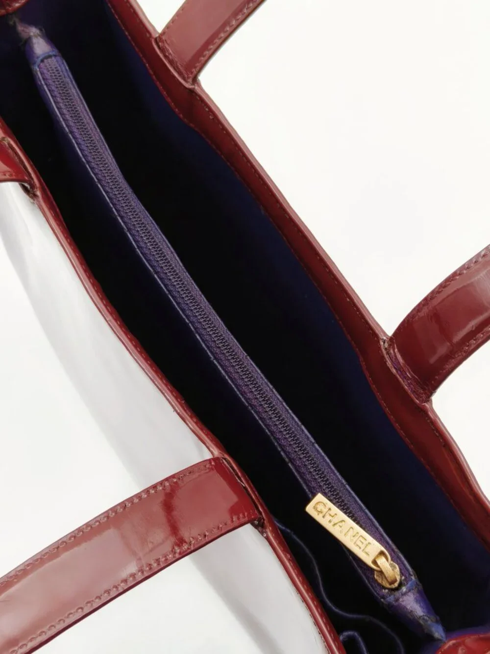 CHANEL Vintage Patent Leather Tote Bag Burgundy CC Logo Shoulder Bag Authentic